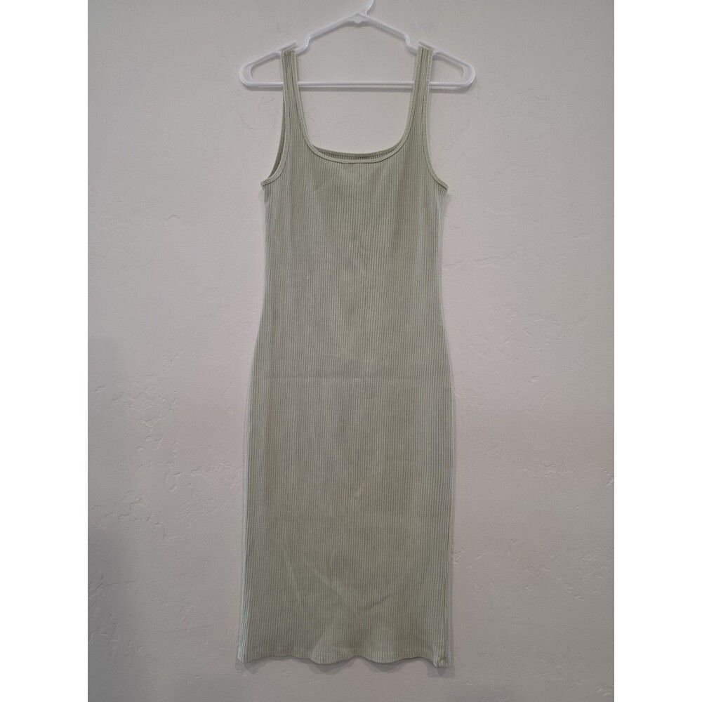 Wilfred Free Aritzia Murdock Midi Dress Ribbed Knit Sleeveless Bodycon Green Med - Picture 3 of 7